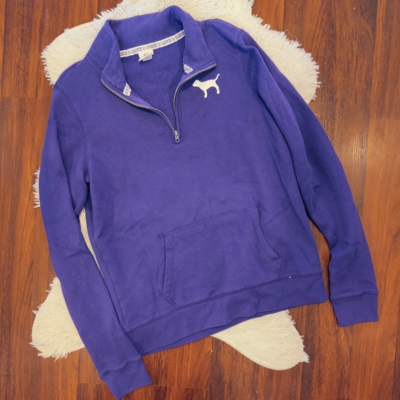 PINK VS Pull Over Partial Zip Sweatshirt Purple - Picture 1 of 2